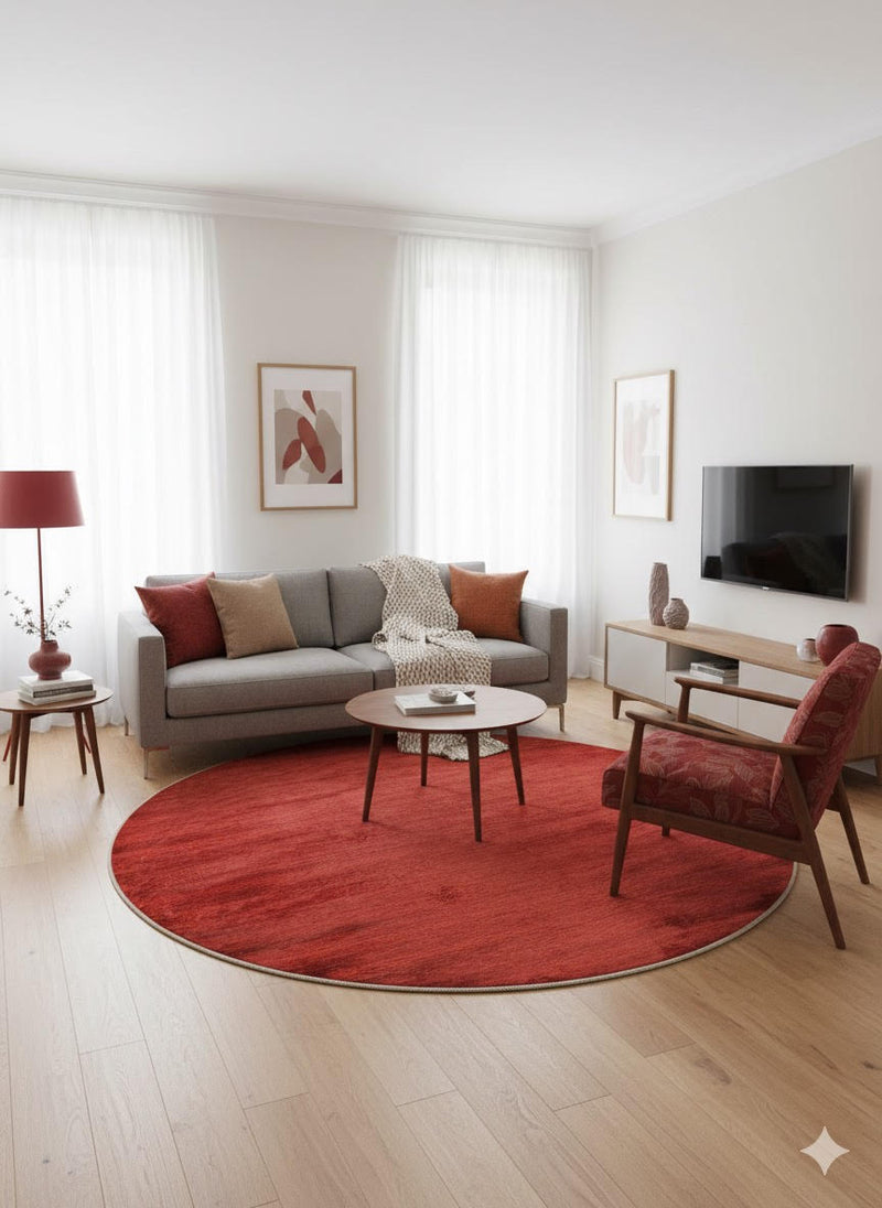 7' Round Dark Red Rust Solid Modern Area Rug