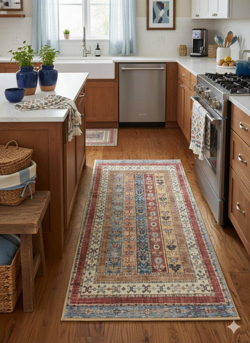 2' x 4' Multi Color Striped Bohemian Rectangular Area Rug