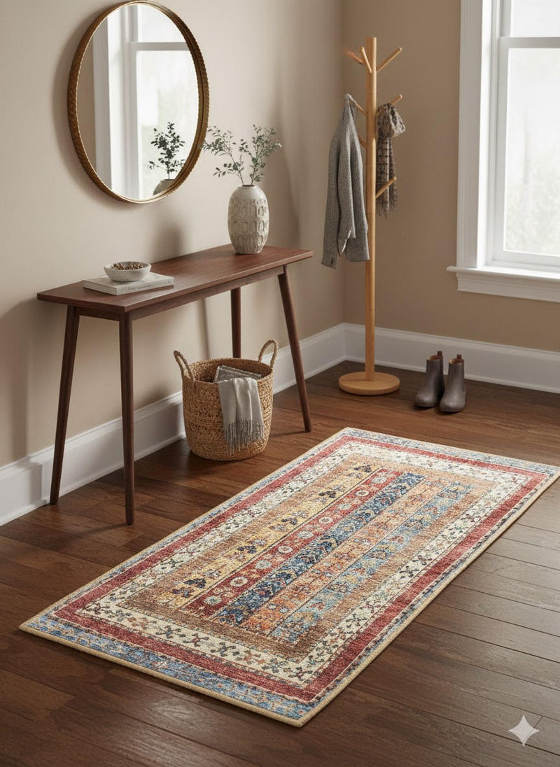 2' x 4' Multi Color Striped Bohemian Rectangular Area Rug