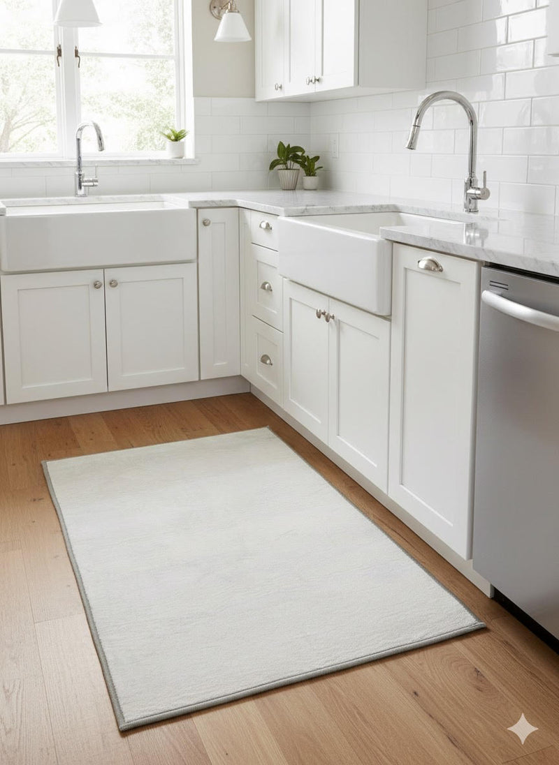 2' x 3' Ivory & Gray Off-White Solid Minimalist Rectangular Area Rug