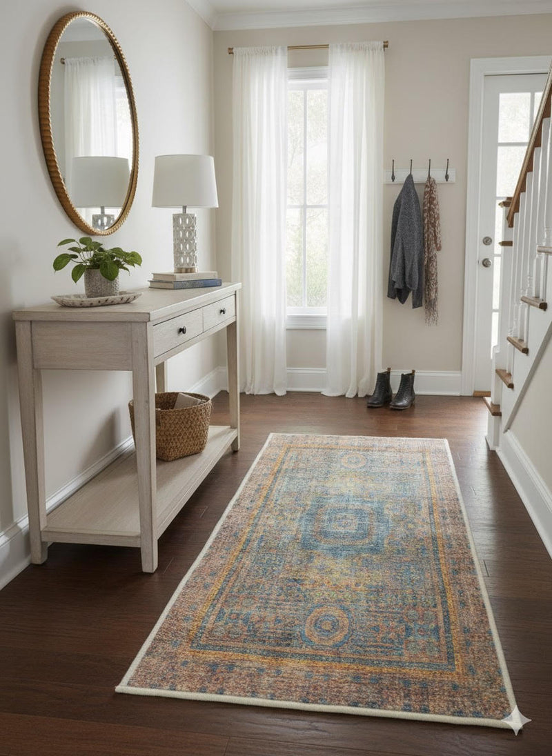 2' x 5' Rectangle Multi Color Distressed Medallion Vintage Area Rug