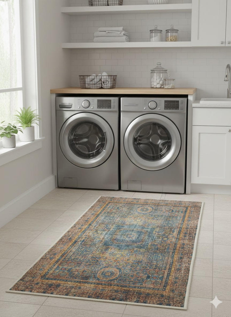 2' x 4' Rectangle Multi Color Distressed Medallion Vintage Area Rug