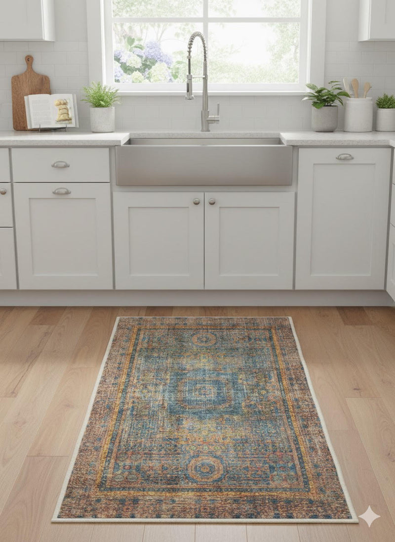 2' x 4' Rectangle Multi Color Distressed Medallion Vintage Area Rug