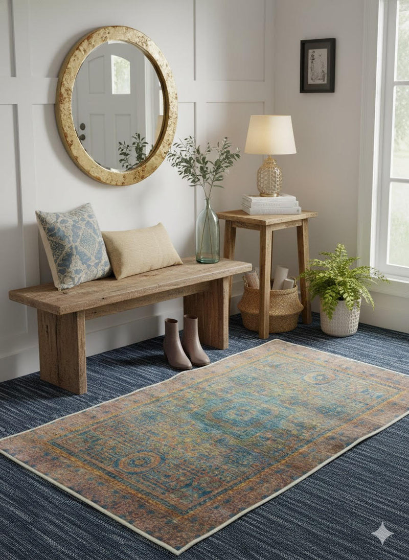 3' x 5' Rectangle Multi Color Distressed Medallion Vintage Area Rug