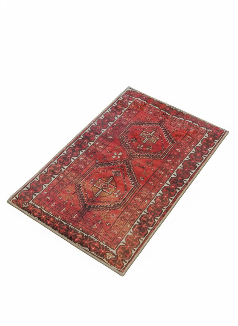 2' x 3' Rectangle Red Black Ivory Tribal Geometric Traditional Area Rug