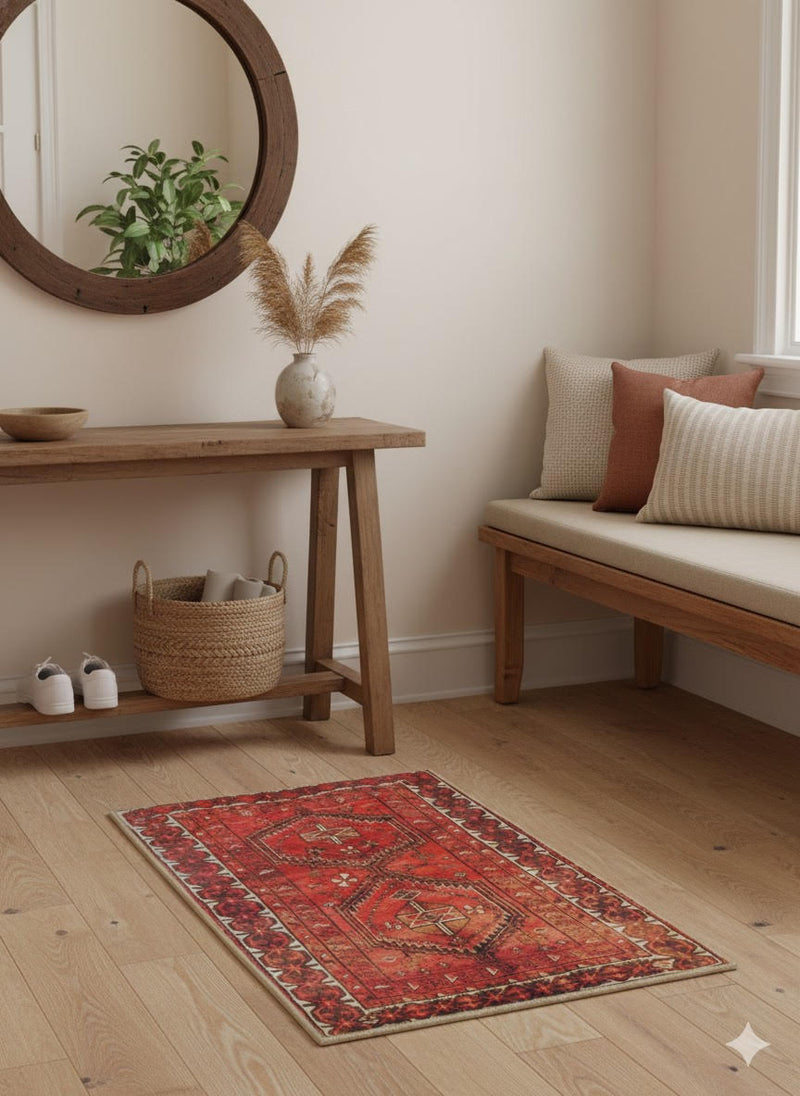 2' x 3' Rectangle Red Black Ivory Tribal Geometric Traditional Area Rug