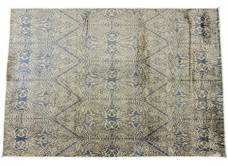 5' x 8' Rectangular Blue Beige Ivory Geometric Tribal Area Rug