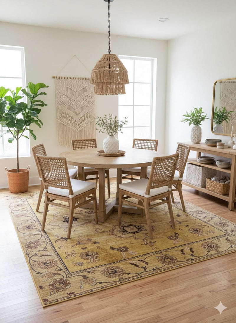 8' x 10' Rectangular Golden Yellow Brown Beige Floral Traditional Area Rug