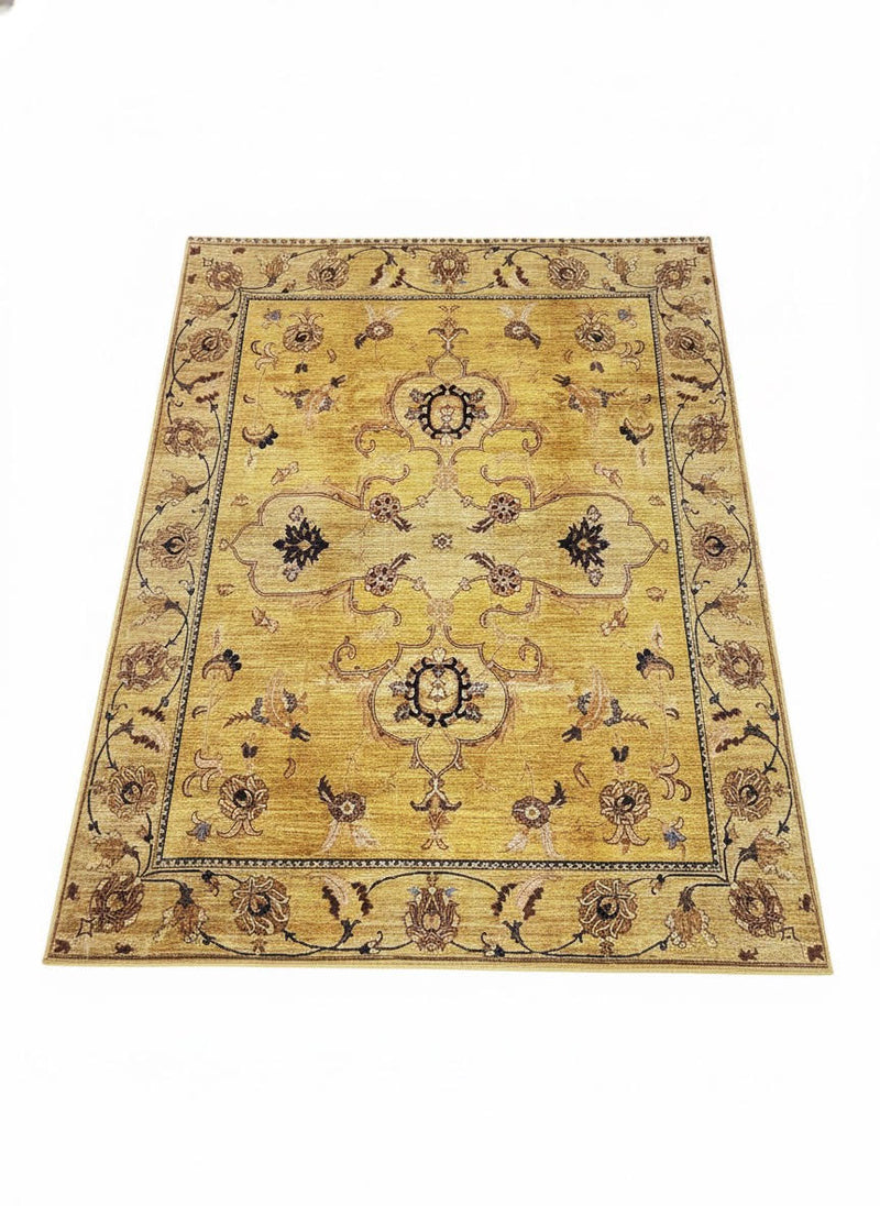 8' x 10' Rectangular Golden Yellow Brown Beige Floral Traditional Area Rug
