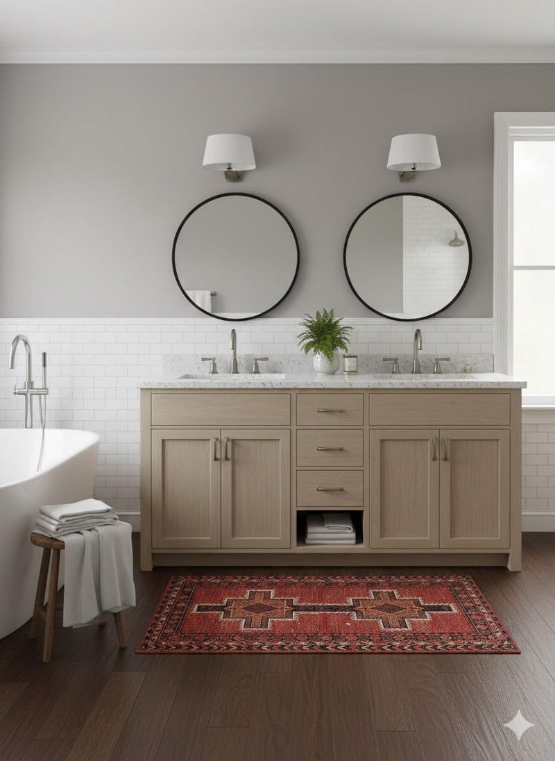 3' x 5' Rectangular Rust Red Soft Ivory Cream Geometric Tribal Area Rug