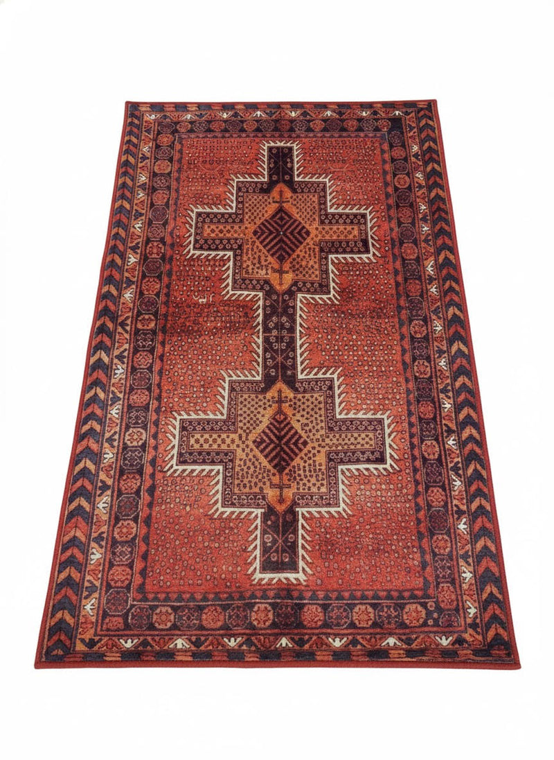 3' x 5' Rectangular Rust Red Soft Ivory Cream Geometric Tribal Area Rug