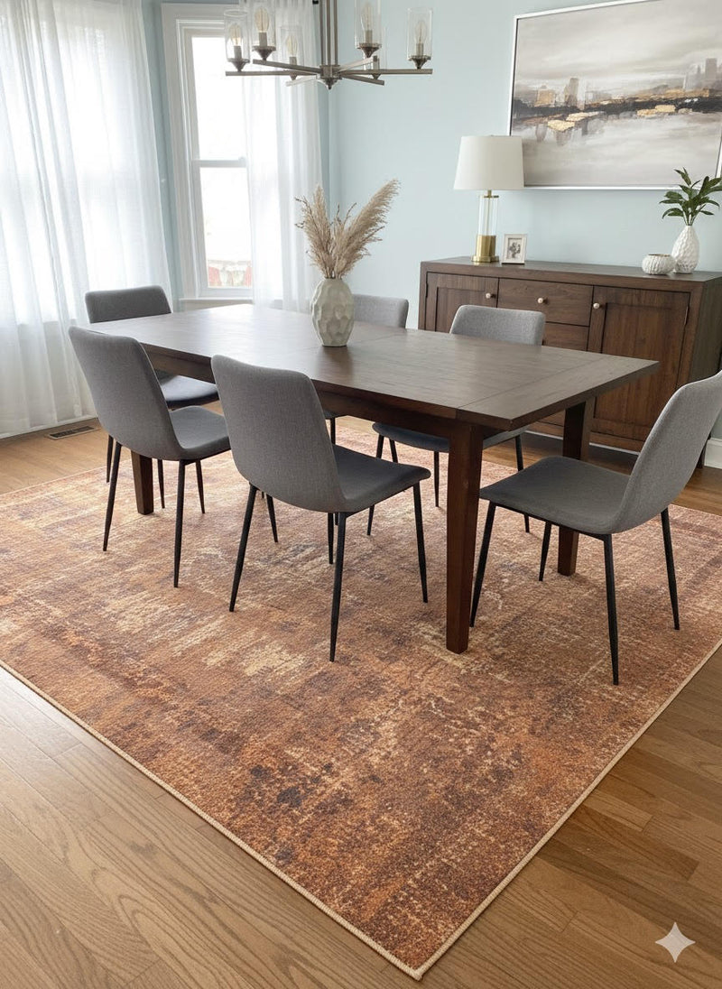 8' × 12' Rectangular Rusty Orange & Brown Distressed Abstract Transitional Area Rug