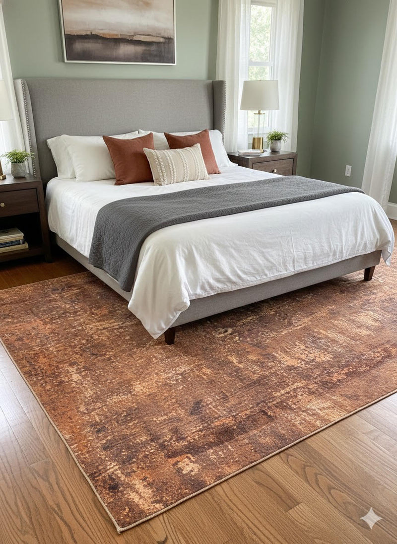 8' × 12' Rectangular Rusty Orange & Brown Distressed Abstract Transitional Area Rug