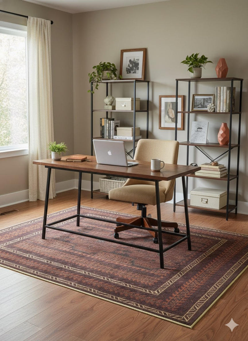 5' × 7' Rectangular Dark Brown Rust Geometric Tribal Area Rug