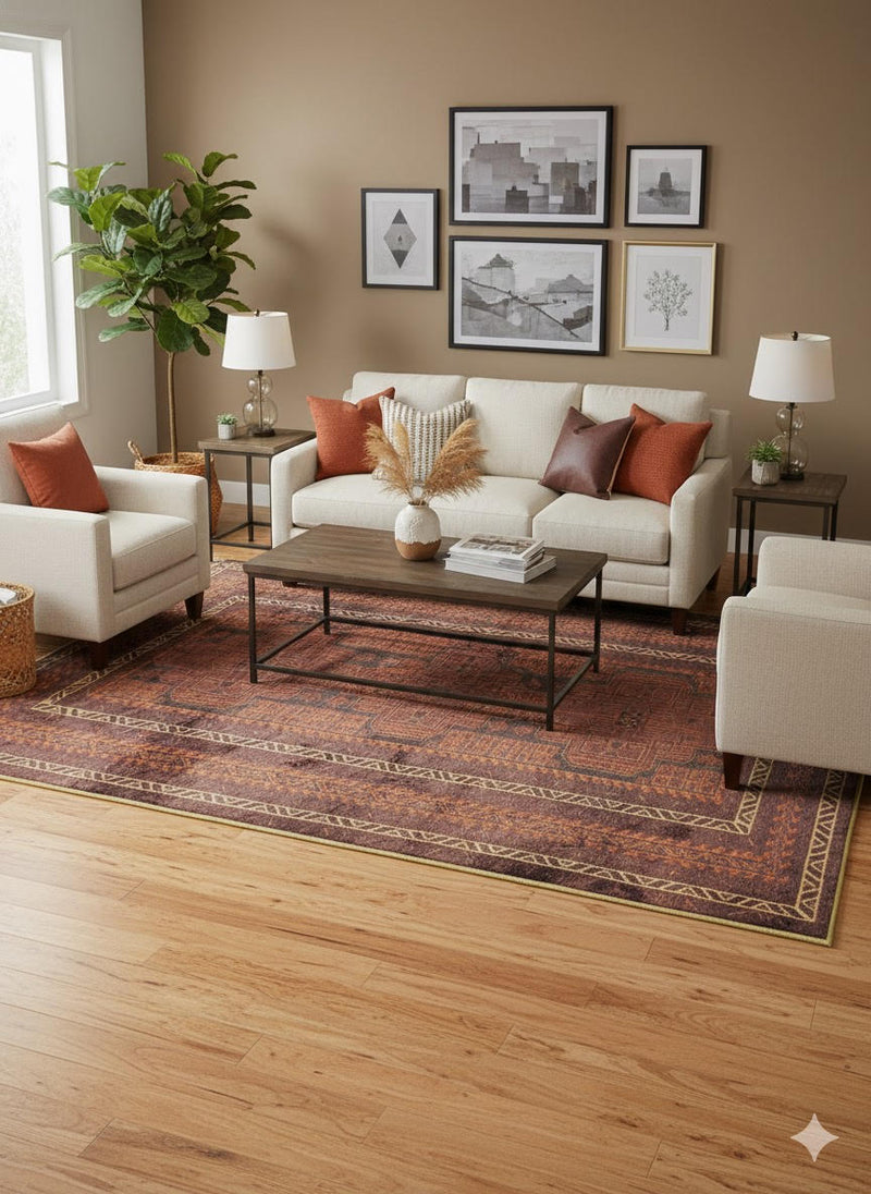 5' × 7' Rectangular Dark Brown Rust Geometric Tribal Area Rug
