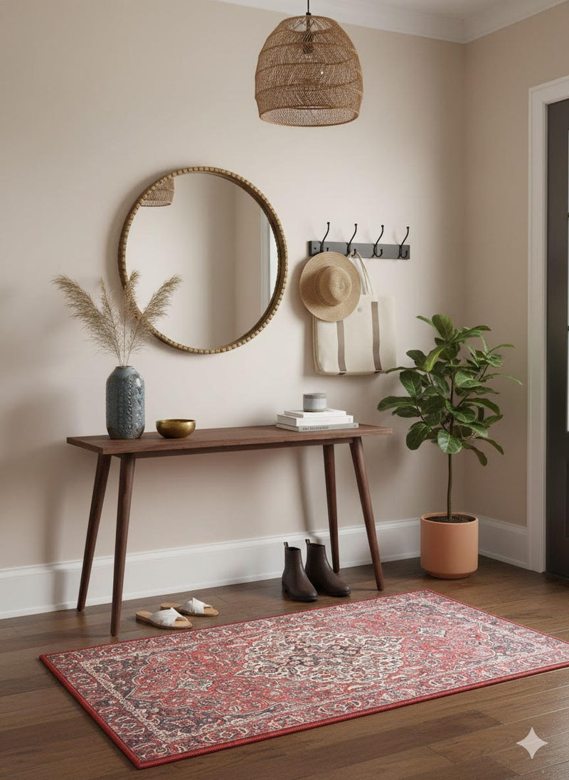 2' × 3' Rectangular Red Ivory Floral Medallion Traditional Area Rug