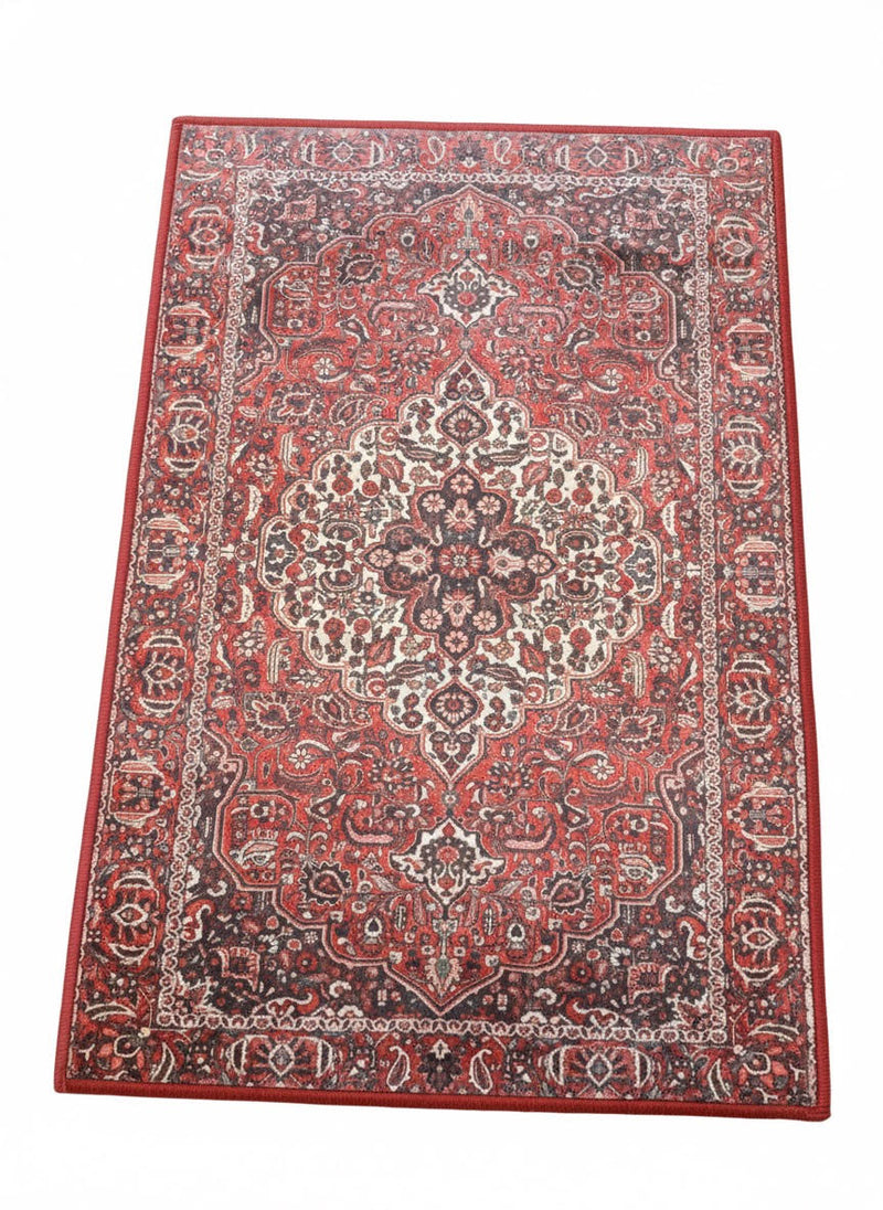 2' × 3' Rectangular Red Ivory Floral Medallion Traditional Area Rug