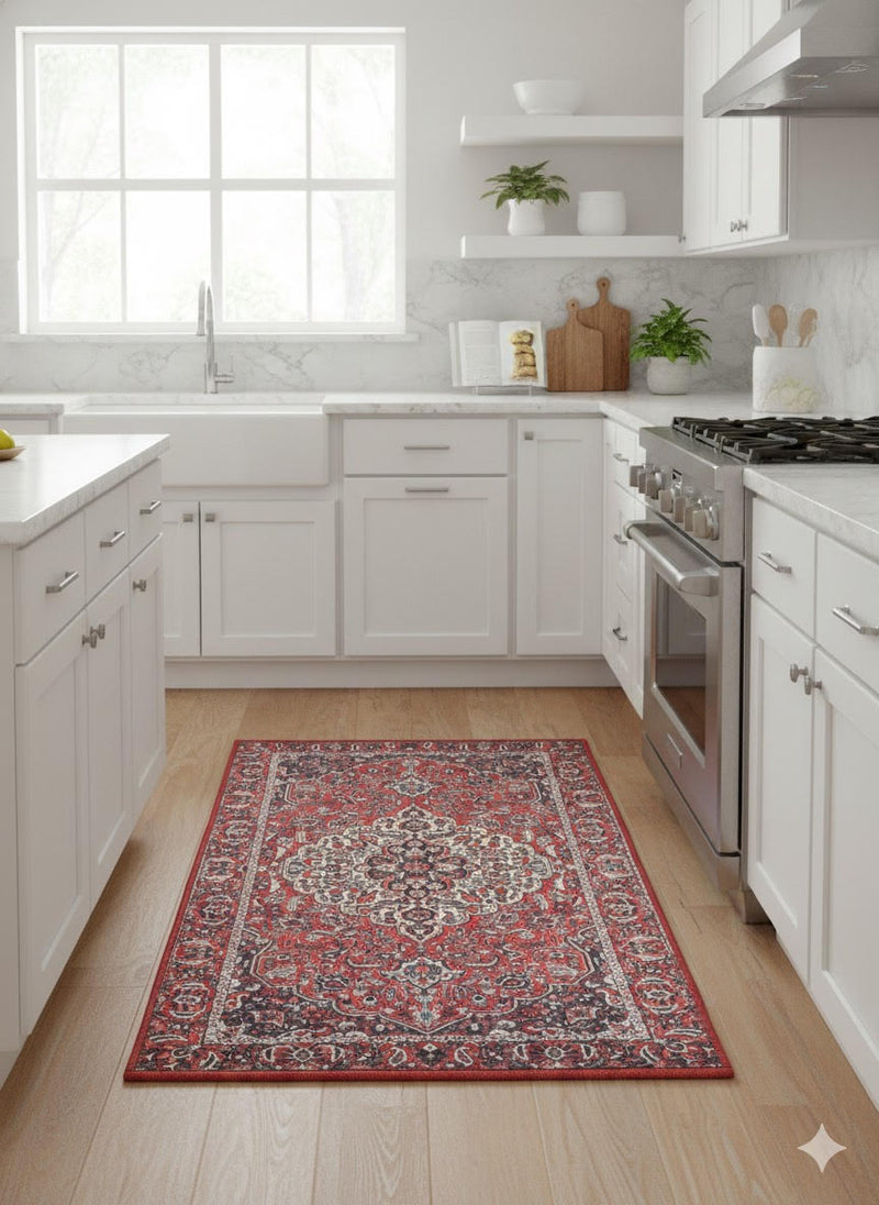 2' × 3' Rectangular Red Ivory Floral Medallion Traditional Area Rug