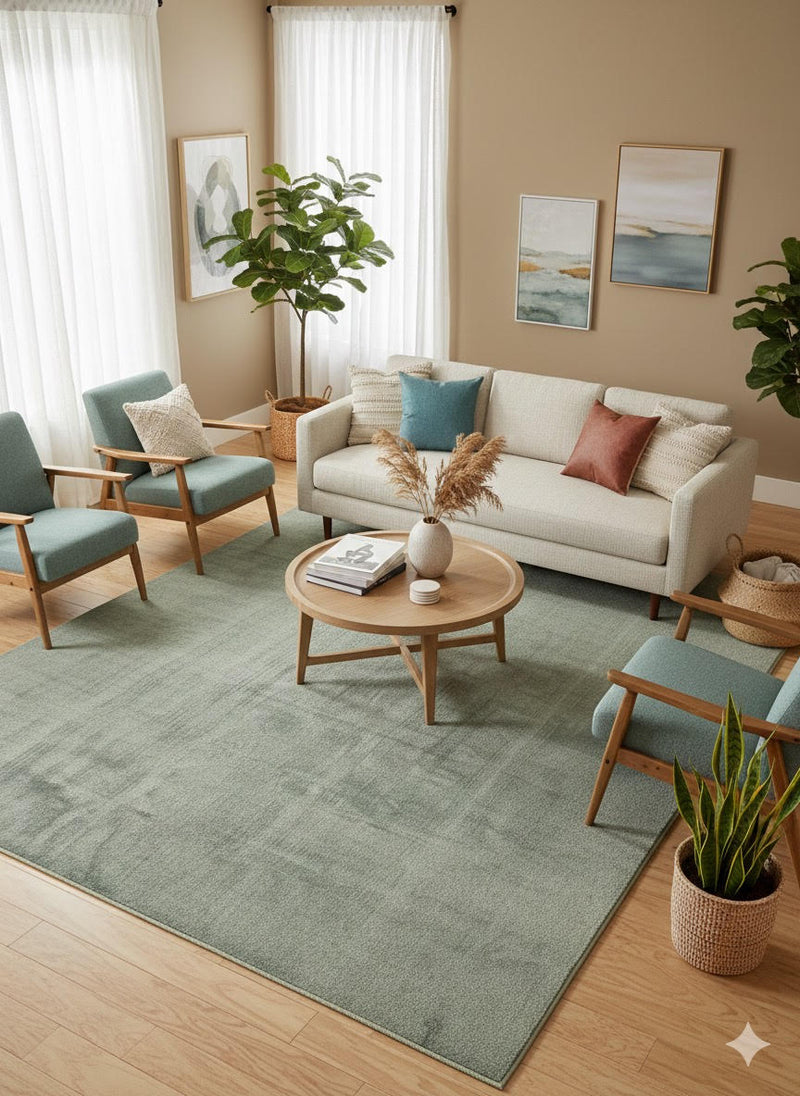 8' × 10' Rectangular Sage Green Distressed Solid Modern Area Rug