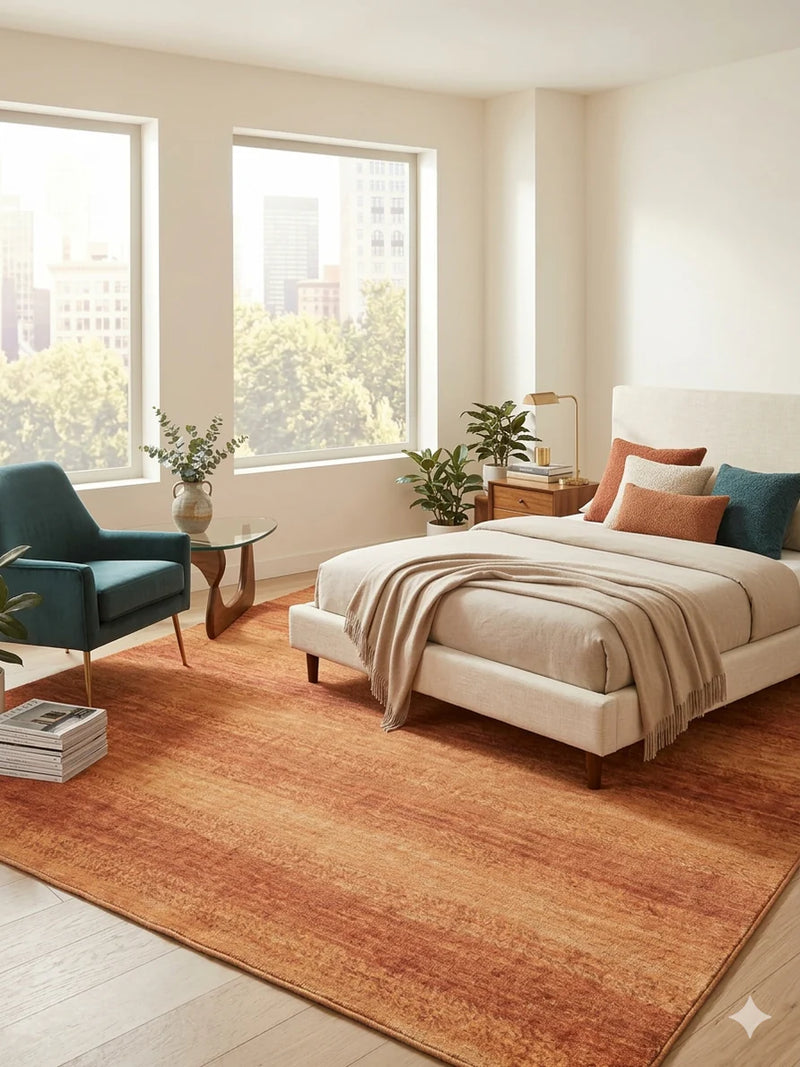 7' x 9' Rectangular Orange Terracotta Distressed Solid Modern Area Rug