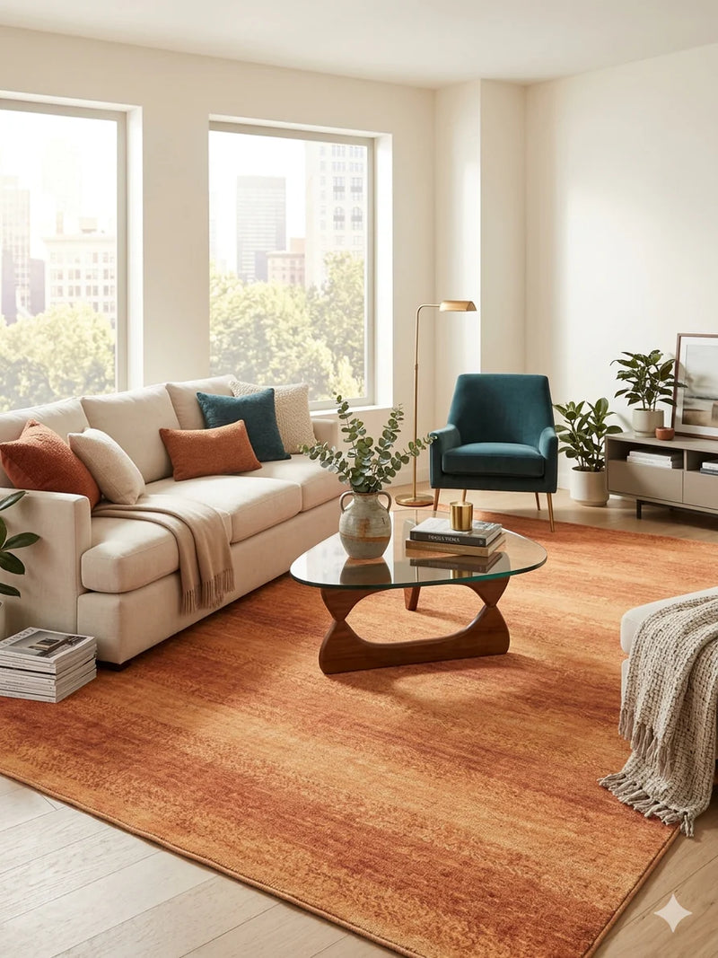 7' x 9' Rectangular Orange Terracotta Distressed Solid Modern Area Rug
