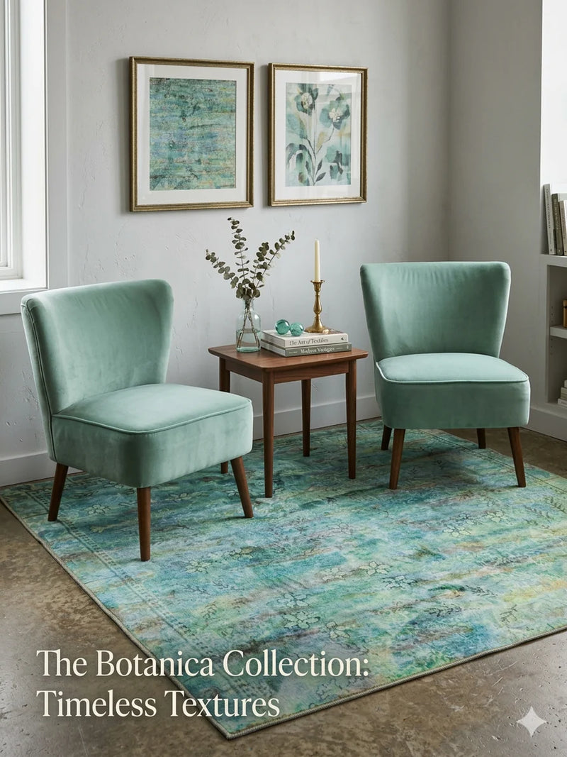 6' x 6' Square Blue Green Distressed Floral Vintage Transitional Area Rug