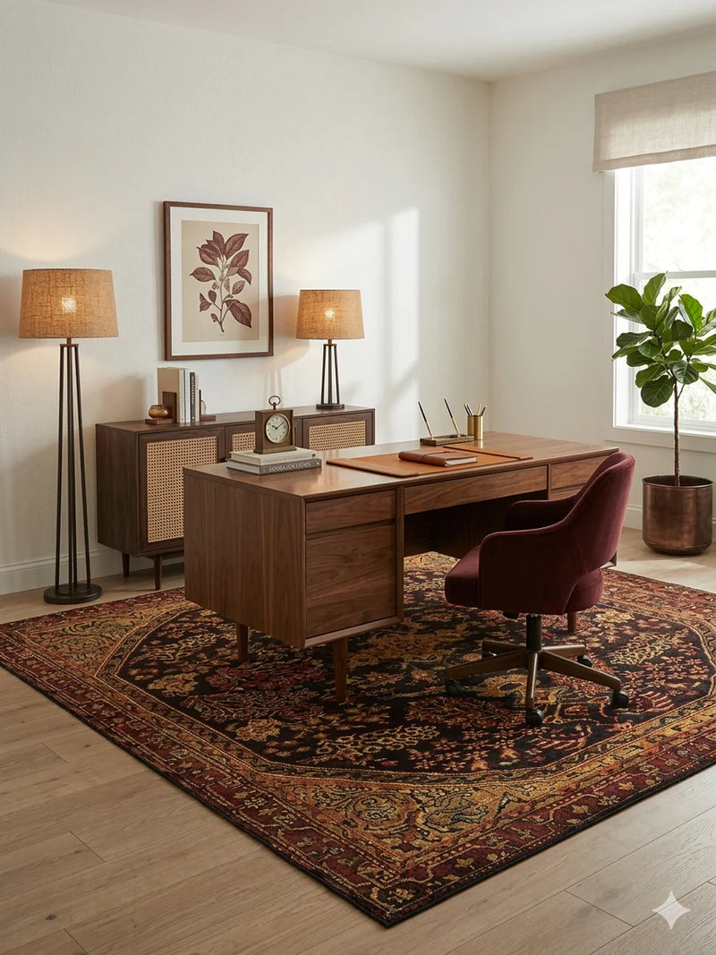 7' x 7' Square Burgundy Gold Floral Medallion Traditional Area Rug
