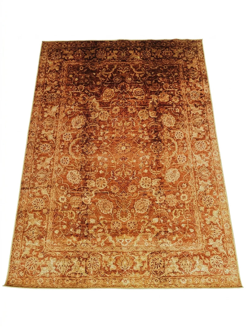 7' x 9' Rectangular Rust Gold Distressed Floral Medallion Vintage Traditional Area Rug