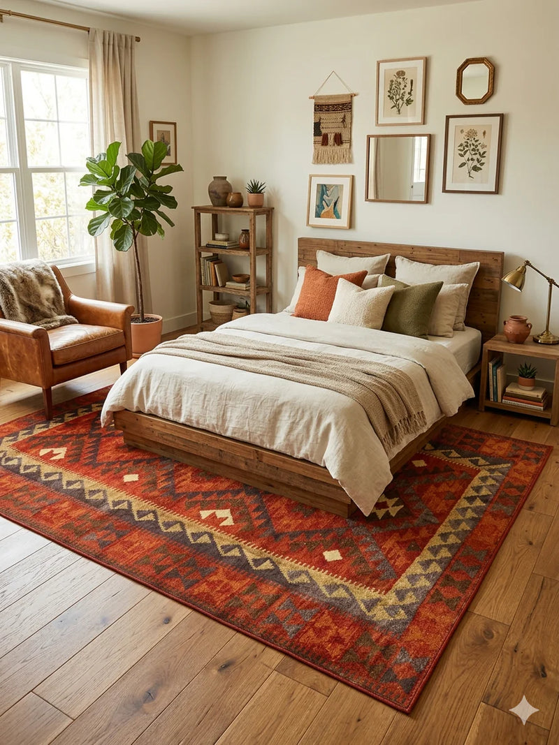 7' x 9' Rectangular Red Geometric Tribal Southwestern Area Rug