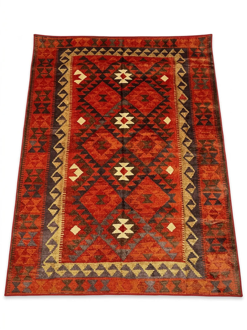 7' x 9' Rectangular Red Geometric Tribal Southwestern Area Rug