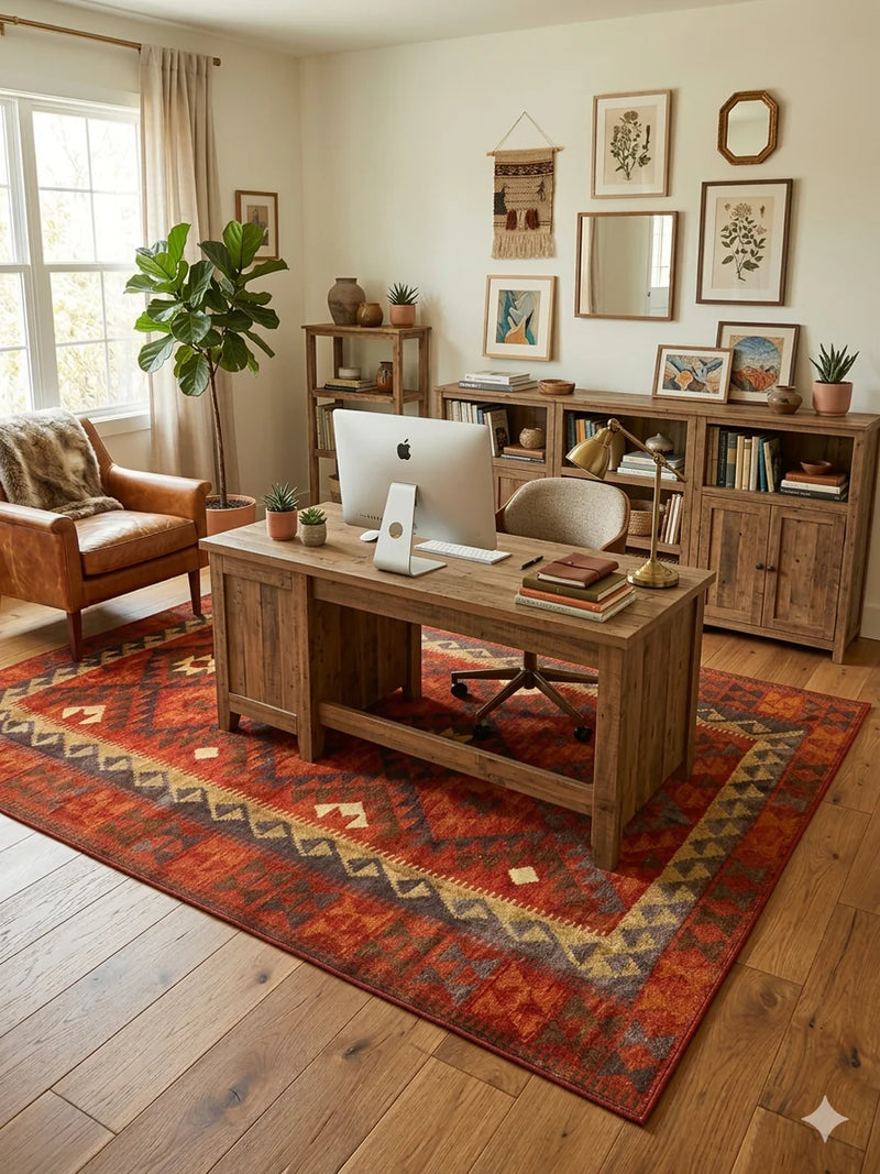 7' x 9' Rectangular Red Geometric Tribal Southwestern Area Rug