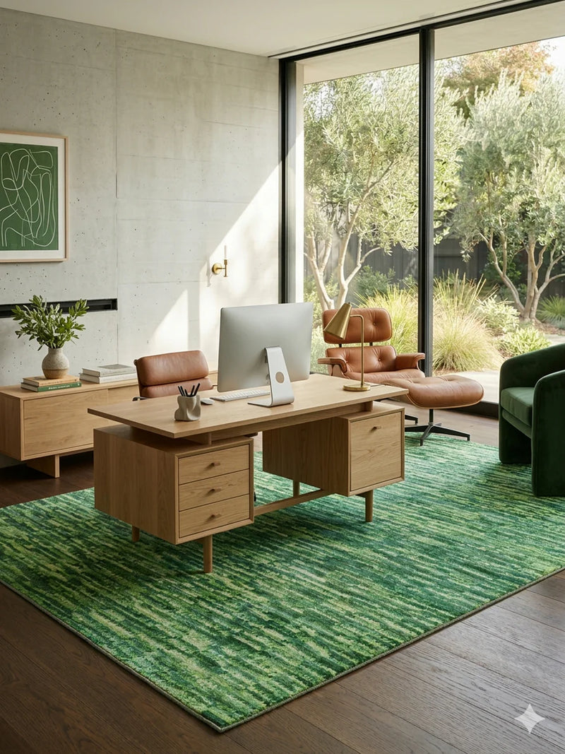 6' x 9' Rectangular Green Distressed Abstract Modern Area Rug