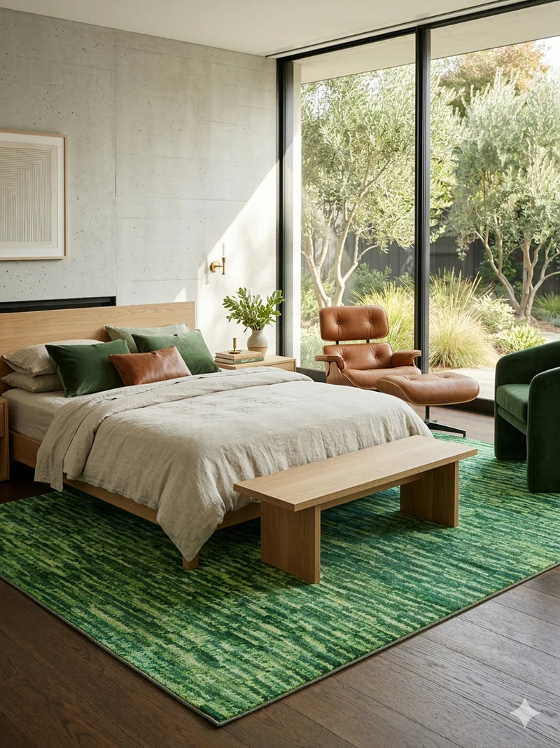 6' x 9' Rectangular Green Distressed Abstract Modern Area Rug