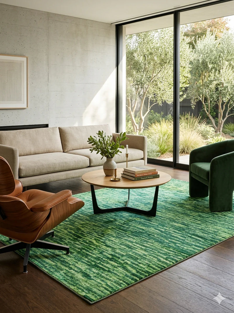 6' x 9' Rectangular Green Distressed Abstract Modern Area Rug