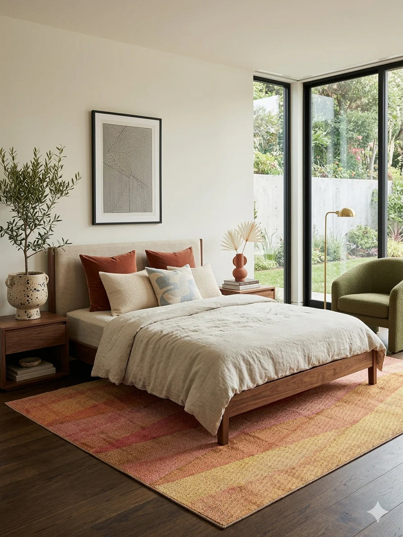 7' x 9' Rectangular Pink Orange Abstract Geometric Modern Area Rug