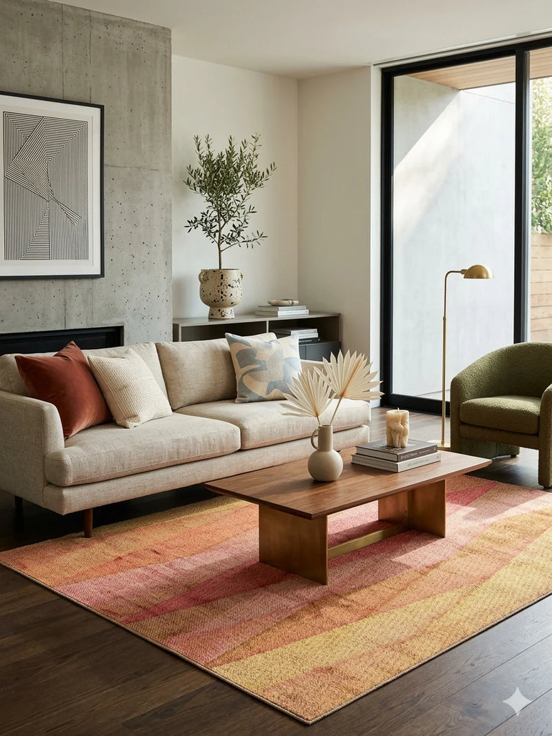 7' x 9' Rectangular Pink Orange Abstract Geometric Modern Area Rug