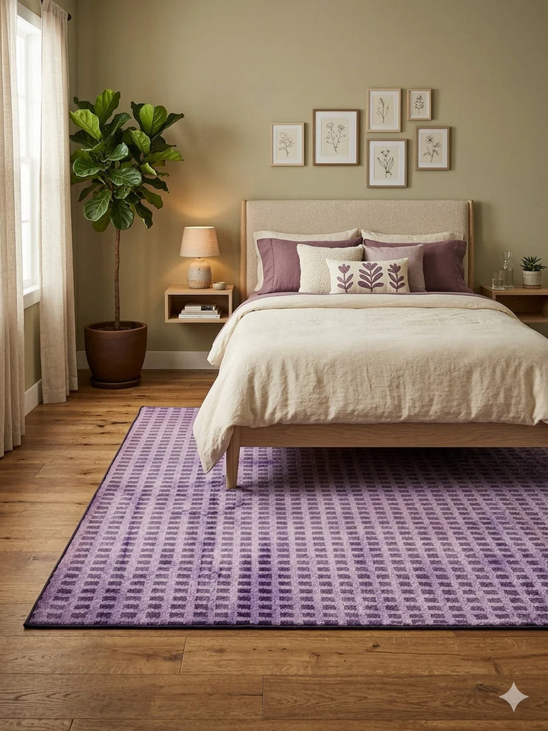 7' x 7' Square Purple Distressed Grid Geometric Modern Area Rug