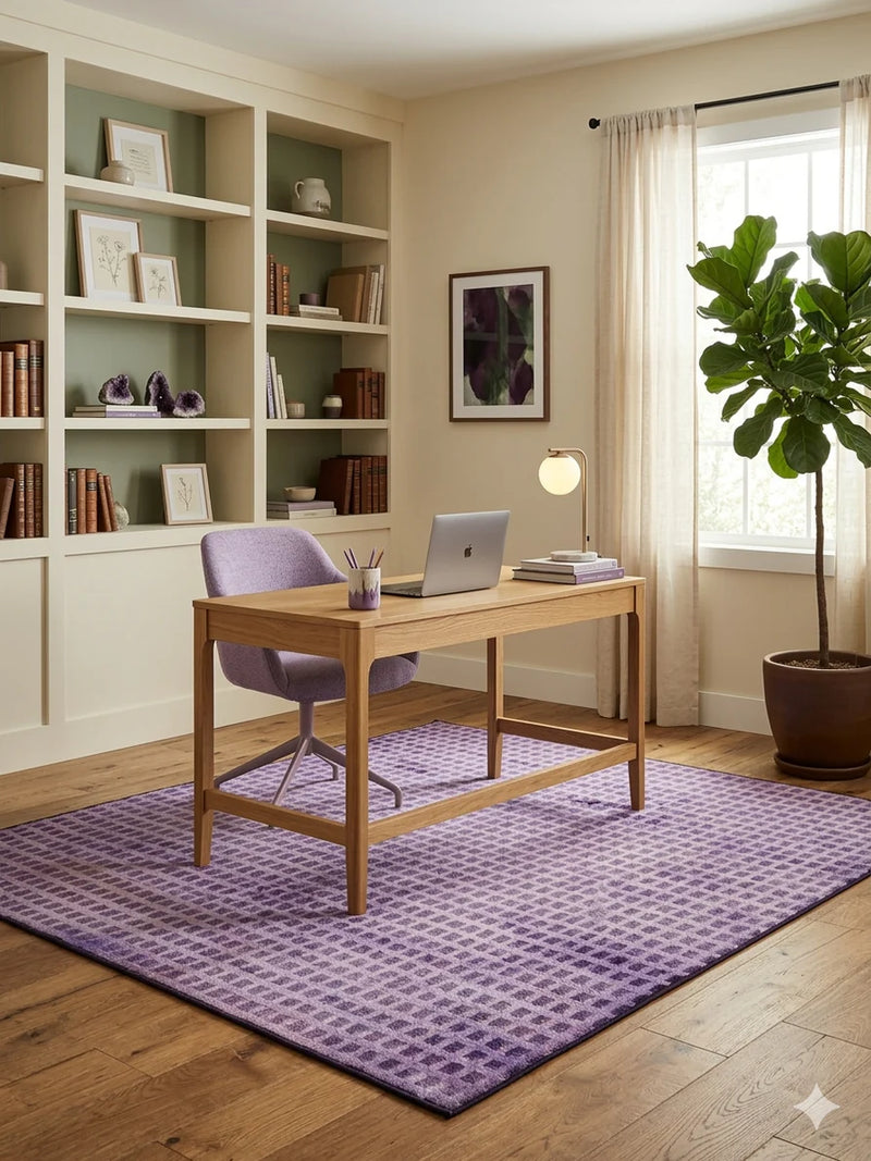 7' x 7' Square Purple Distressed Grid Geometric Modern Area Rug
