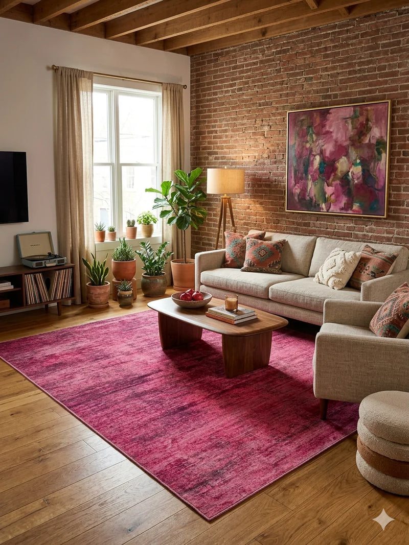 7' x 7' Square Pink Magenta Abstract Modern Area Rug