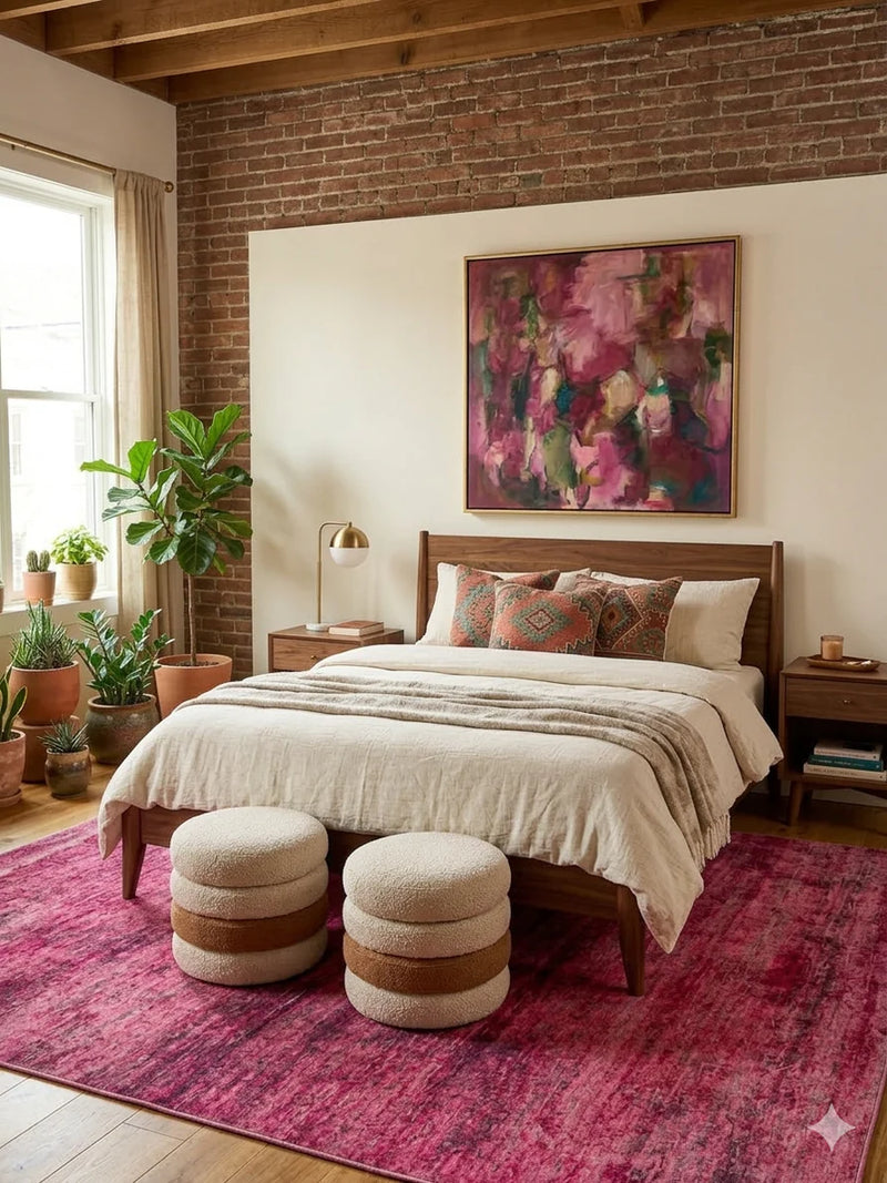 7' x 7' Square Pink Magenta Abstract Modern Area Rug