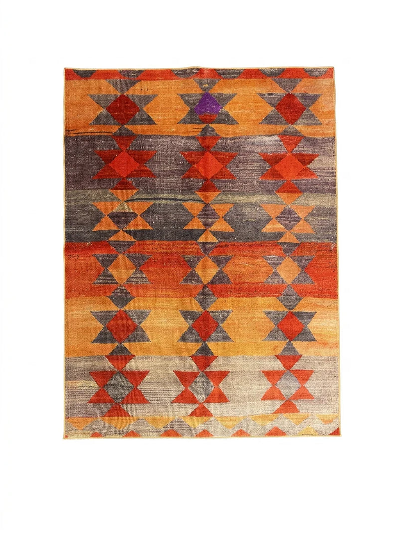 7' x 9' Rectangular Orange Multi Color Geometric Tribal Southwestern Area Rug