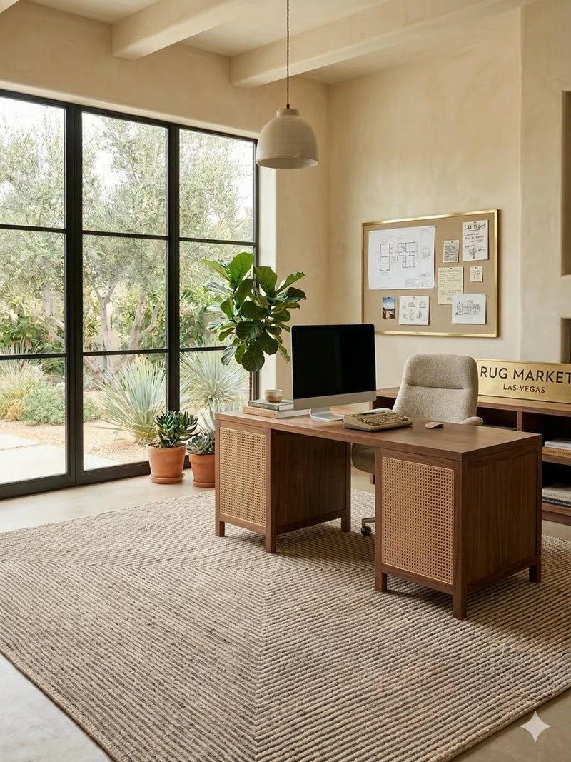 7' x 7' Square Ivory Beige Geometric Linear Modern Area Rug