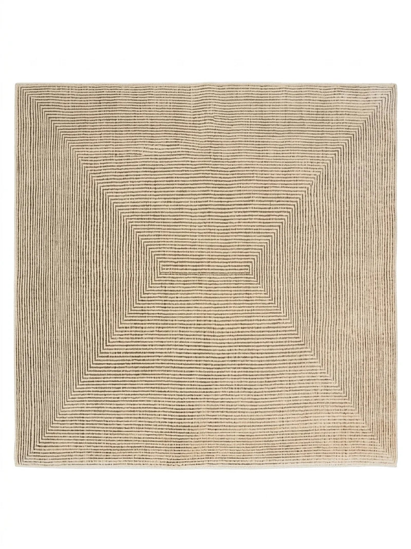 7' x 7' Square Ivory Beige Geometric Linear Modern Area Rug