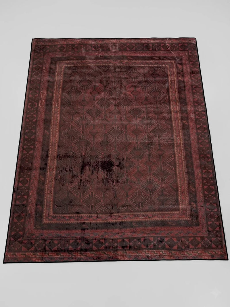 8' x 10' Rectangular Burgundy Black Distressed Geometric Traditional Area Rug