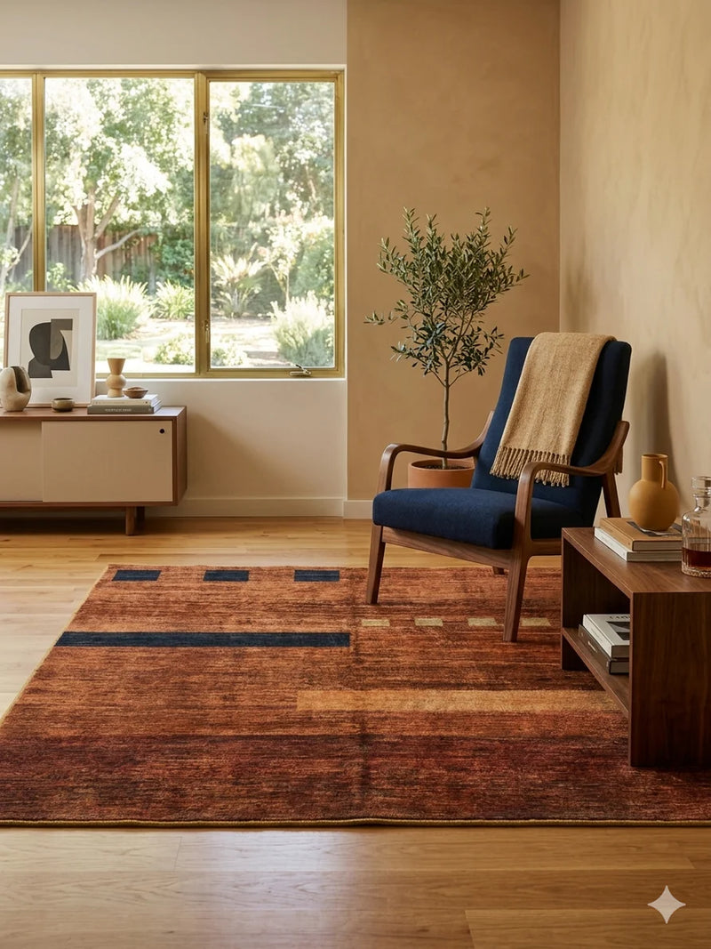 5' x 5' Square Rust Black Abstract Geometric Modern Area Rug