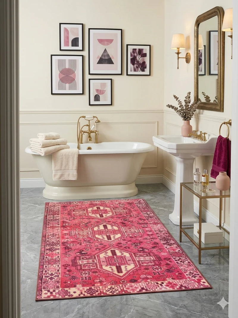 4' x 6' Rectangular Pink Ivory Tribal Geometric Southwestern Area Rug