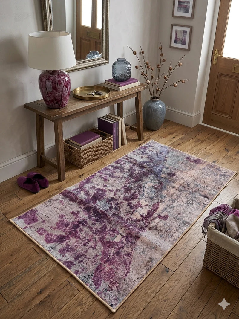 3' x 5' Rectangular Gray Purple Abstract Watercolor Modern Area Rug