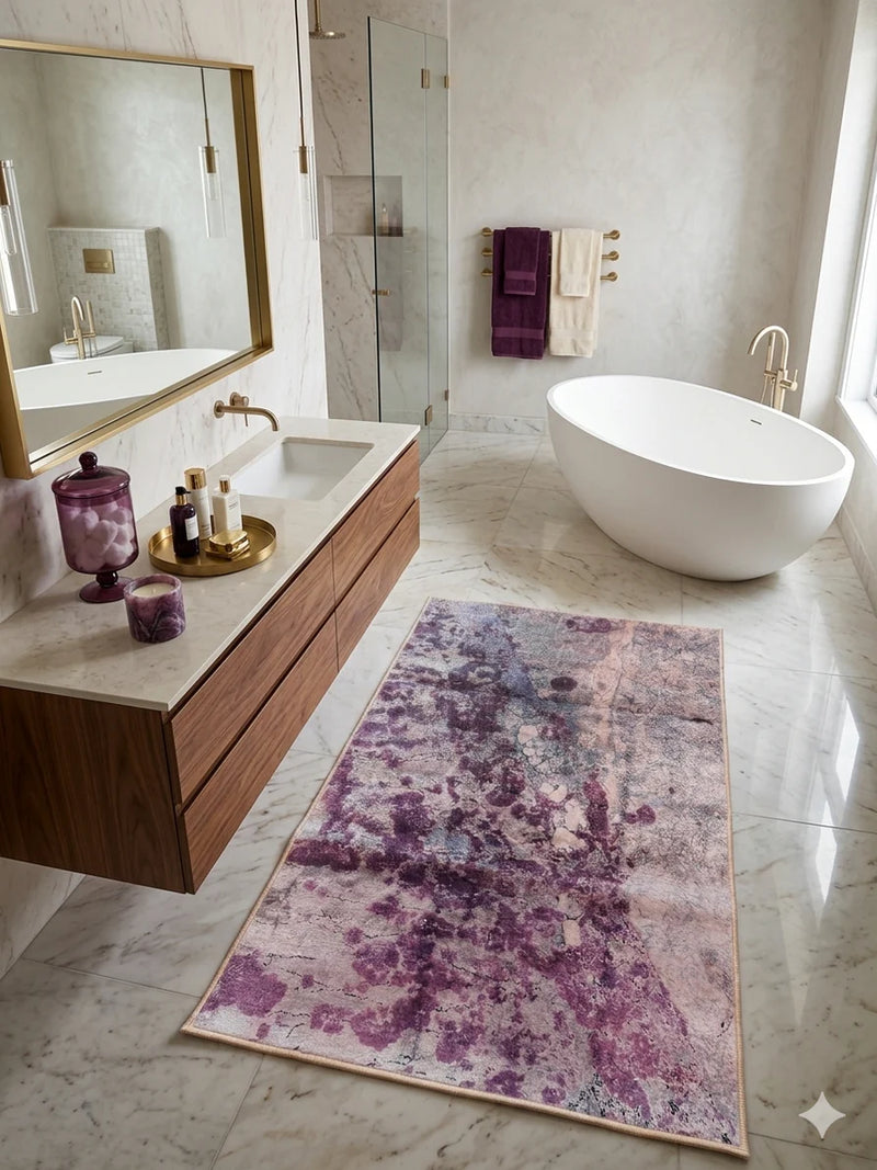 3' x 5' Rectangular Gray Purple Abstract Watercolor Modern Area Rug