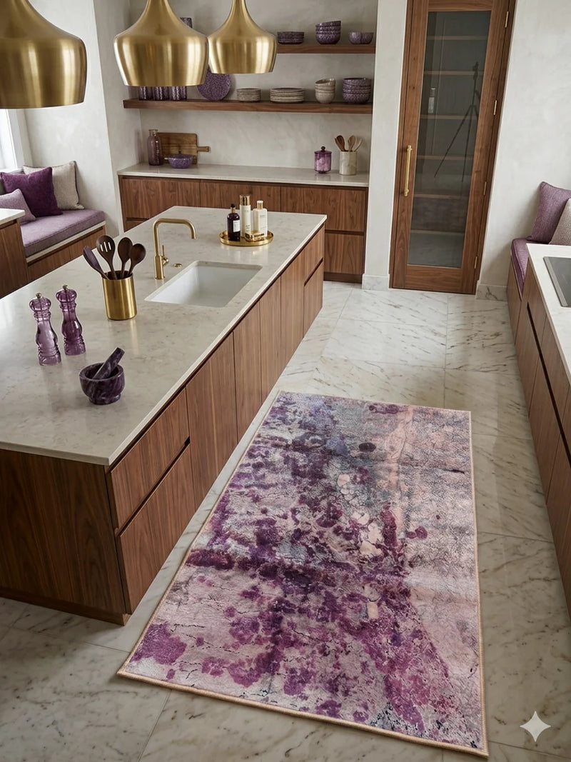 3' x 5' Rectangular Gray Purple Abstract Watercolor Modern Area Rug