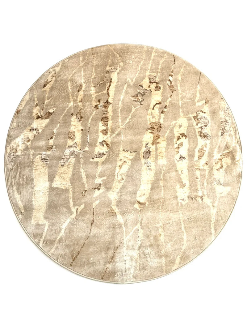 5' Round Beige Ivory Marble Abstract Modern Area Rug